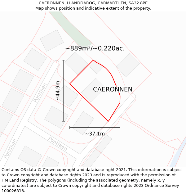 CAERONNEN, LLANDDAROG, CARMARTHEN, SA32 8PE: Plot and title map