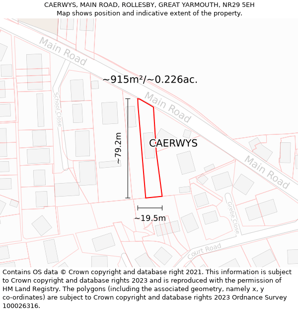 CAERWYS, MAIN ROAD, ROLLESBY, GREAT YARMOUTH, NR29 5EH: Plot and title map