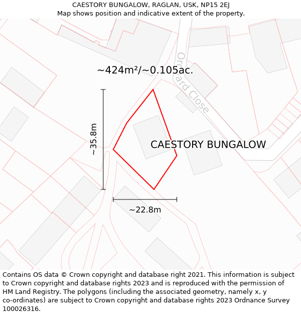 CAESTORY BUNGALOW, RAGLAN, USK, NP15 2EJ: Plot and title map