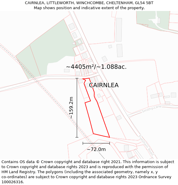 CAIRNLEA, LITTLEWORTH, WINCHCOMBE, CHELTENHAM, GL54 5BT: Plot and title map