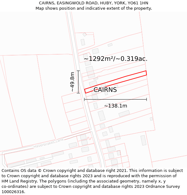 CAIRNS, EASINGWOLD ROAD, HUBY, YORK, YO61 1HN: Plot and title map