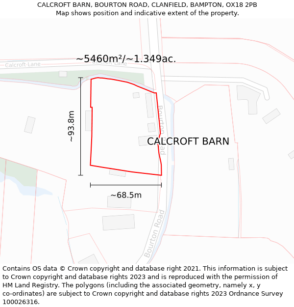 CALCROFT BARN, BOURTON ROAD, CLANFIELD, BAMPTON, OX18 2PB: Plot and title map