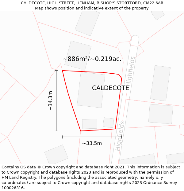 CALDECOTE, HIGH STREET, HENHAM, BISHOP'S STORTFORD, CM22 6AR: Plot and title map