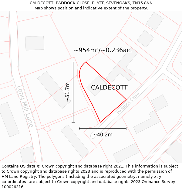 CALDECOTT, PADDOCK CLOSE, PLATT, SEVENOAKS, TN15 8NN: Plot and title map