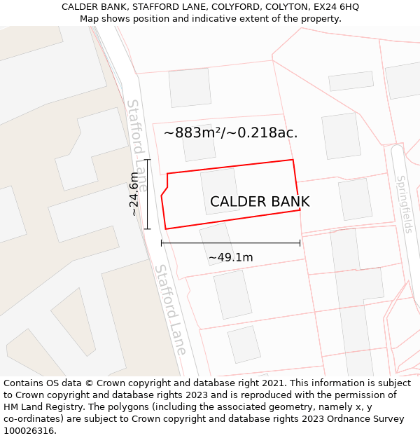 CALDER BANK, STAFFORD LANE, COLYFORD, COLYTON, EX24 6HQ: Plot and title map