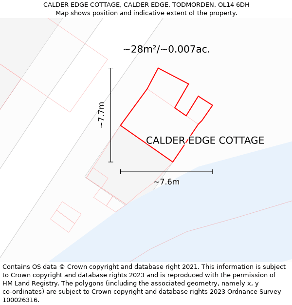 CALDER EDGE COTTAGE, CALDER EDGE, TODMORDEN, OL14 6DH: Plot and title map