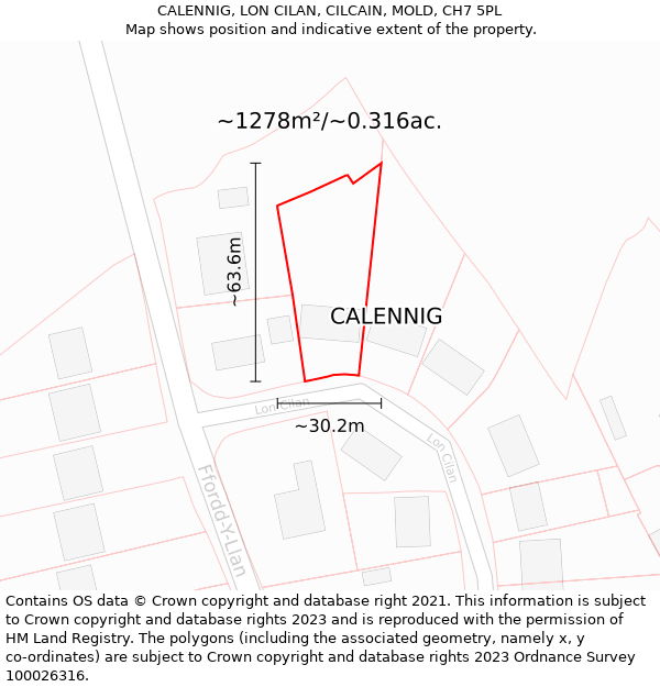 CALENNIG, LON CILAN, CILCAIN, MOLD, CH7 5PL: Plot and title map