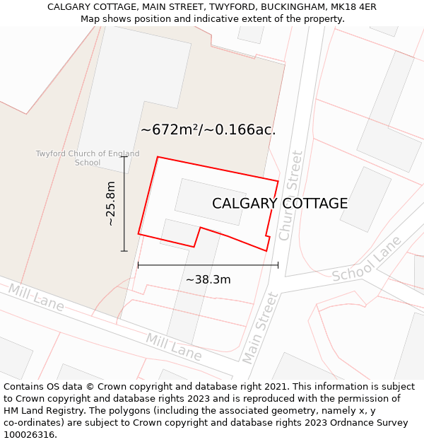 CALGARY COTTAGE, MAIN STREET, TWYFORD, BUCKINGHAM, MK18 4ER: Plot and title map