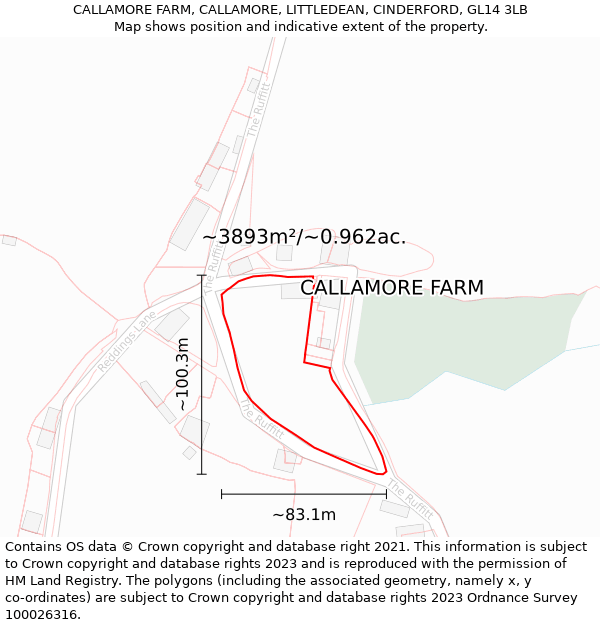 CALLAMORE FARM, CALLAMORE, LITTLEDEAN, CINDERFORD, GL14 3LB: Plot and title map