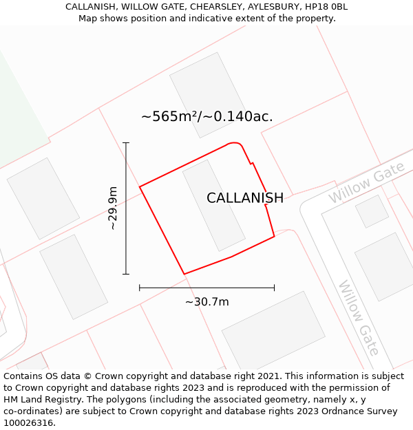 CALLANISH, WILLOW GATE, CHEARSLEY, AYLESBURY, HP18 0BL: Plot and title map