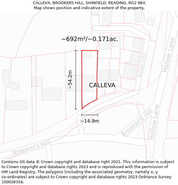 CALLEVA, BROOKERS HILL, SHINFIELD, READING, RG2 9BX: Plot and title map