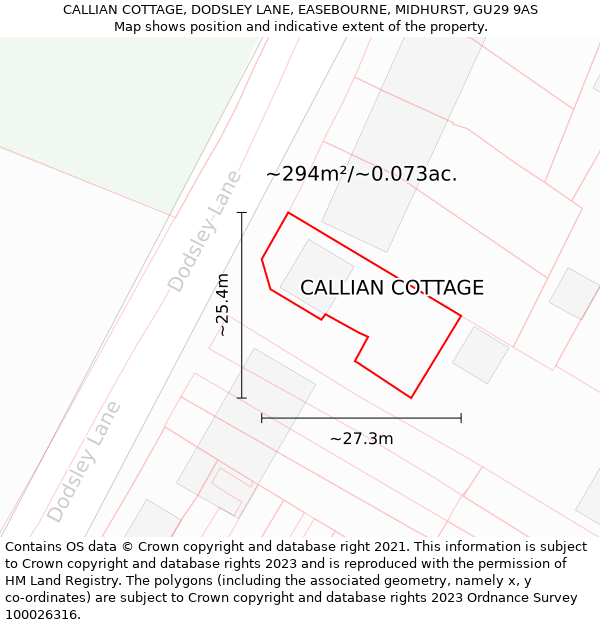 CALLIAN COTTAGE, DODSLEY LANE, EASEBOURNE, MIDHURST, GU29 9AS: Plot and title map