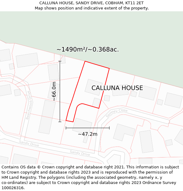 CALLUNA HOUSE, SANDY DRIVE, COBHAM, KT11 2ET: Plot and title map
