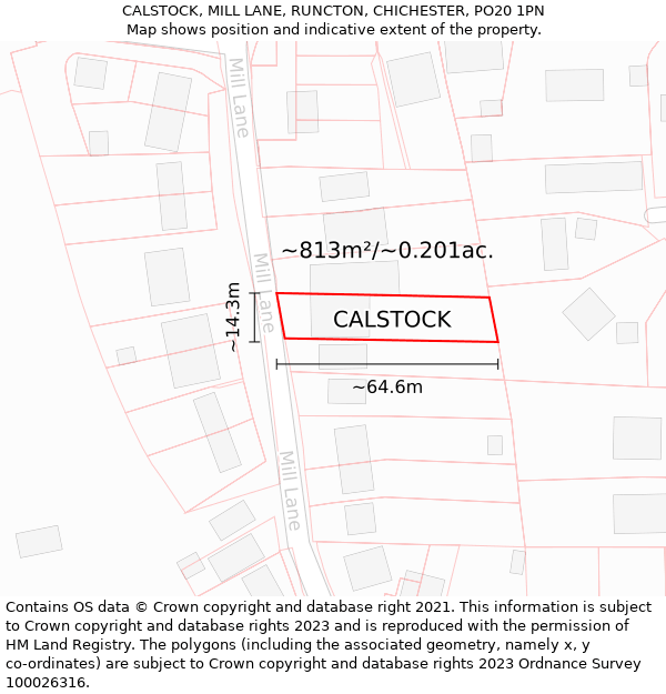 CALSTOCK, MILL LANE, RUNCTON, CHICHESTER, PO20 1PN: Plot and title map