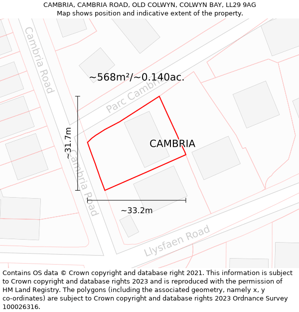 CAMBRIA, CAMBRIA ROAD, OLD COLWYN, COLWYN BAY, LL29 9AG: Plot and title map