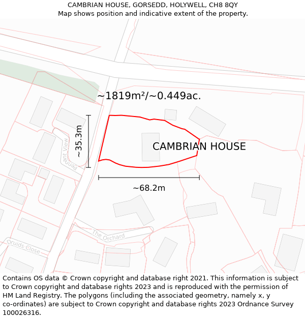 CAMBRIAN HOUSE, GORSEDD, HOLYWELL, CH8 8QY: Plot and title map