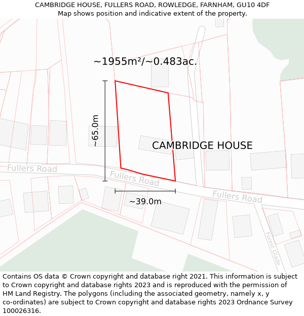 CAMBRIDGE HOUSE, FULLERS ROAD, ROWLEDGE, FARNHAM, GU10 4DF: Plot and title map