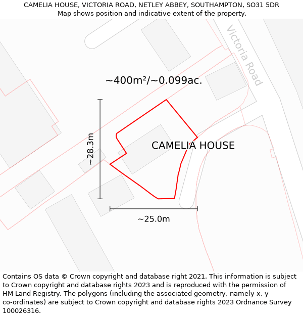 CAMELIA HOUSE, VICTORIA ROAD, NETLEY ABBEY, SOUTHAMPTON, SO31 5DR: Plot and title map
