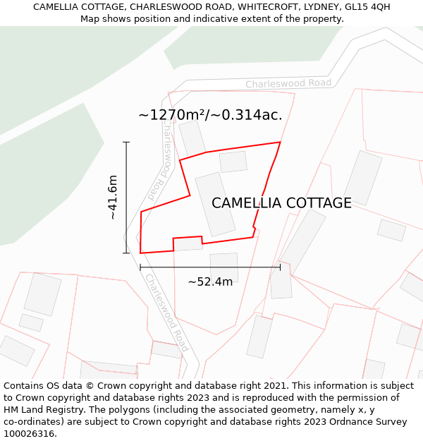 CAMELLIA COTTAGE, CHARLESWOOD ROAD, WHITECROFT, LYDNEY, GL15 4QH: Plot and title map