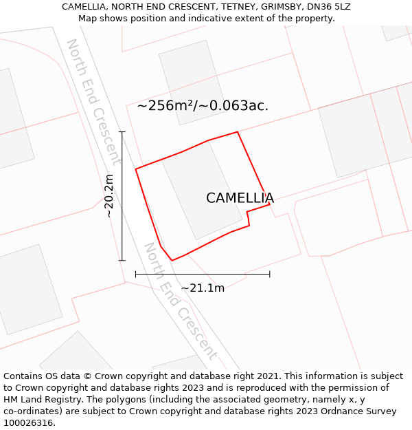 CAMELLIA, NORTH END CRESCENT, TETNEY, GRIMSBY, DN36 5LZ: Plot and title map