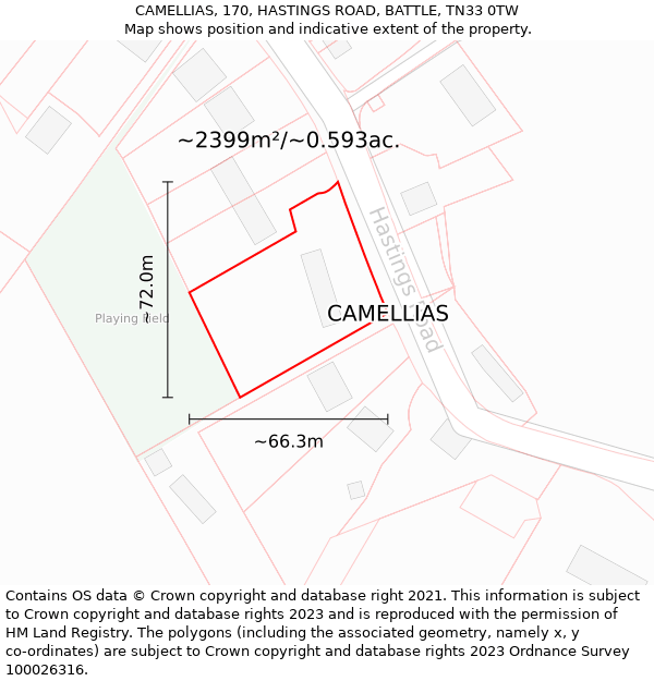 CAMELLIAS, 170, HASTINGS ROAD, BATTLE, TN33 0TW: Plot and title map