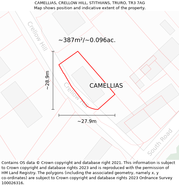 CAMELLIAS, CRELLOW HILL, STITHIANS, TRURO, TR3 7AG: Plot and title map