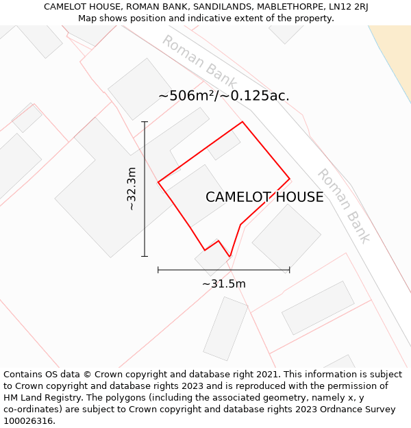 CAMELOT HOUSE, ROMAN BANK, SANDILANDS, MABLETHORPE, LN12 2RJ: Plot and title map