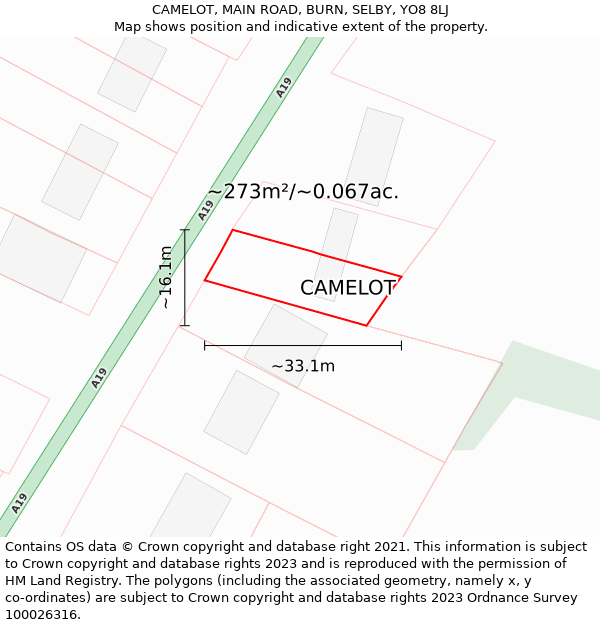 CAMELOT, MAIN ROAD, BURN, SELBY, YO8 8LJ: Plot and title map