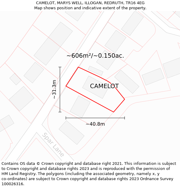 CAMELOT, MARYS WELL, ILLOGAN, REDRUTH, TR16 4EG: Plot and title map