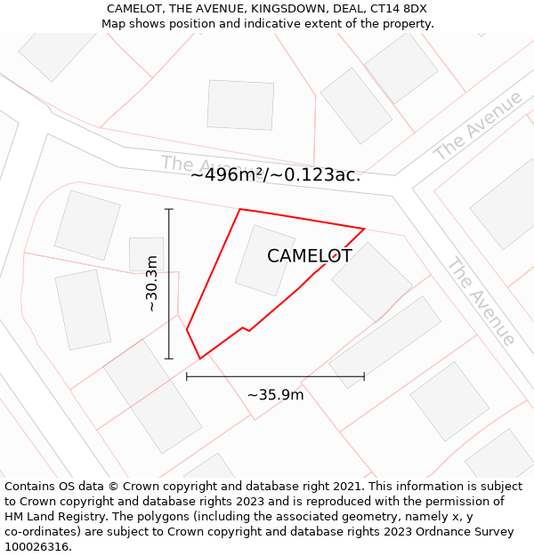 CAMELOT, THE AVENUE, KINGSDOWN, DEAL, CT14 8DX: Plot and title map