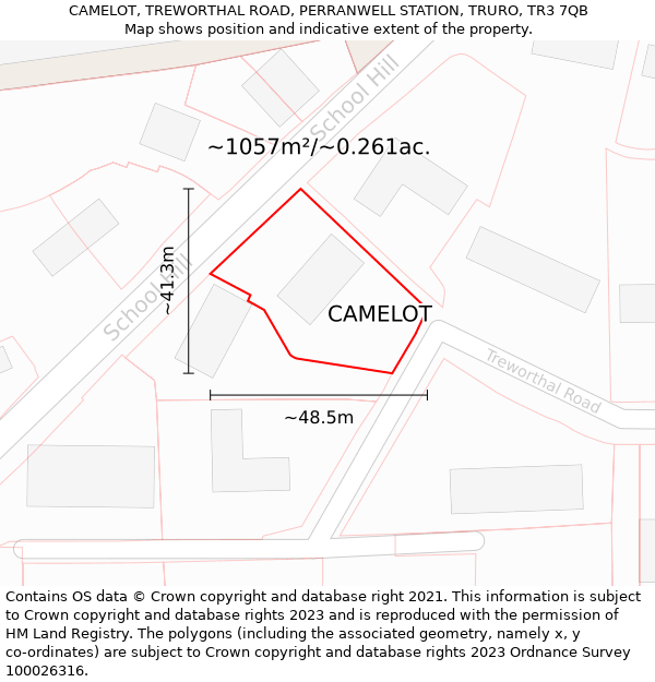 CAMELOT, TREWORTHAL ROAD, PERRANWELL STATION, TRURO, TR3 7QB: Plot and title map