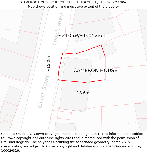 CAMERON HOUSE, CHURCH STREET, TOPCLIFFE, THIRSK, YO7 3PA: Plot and title map