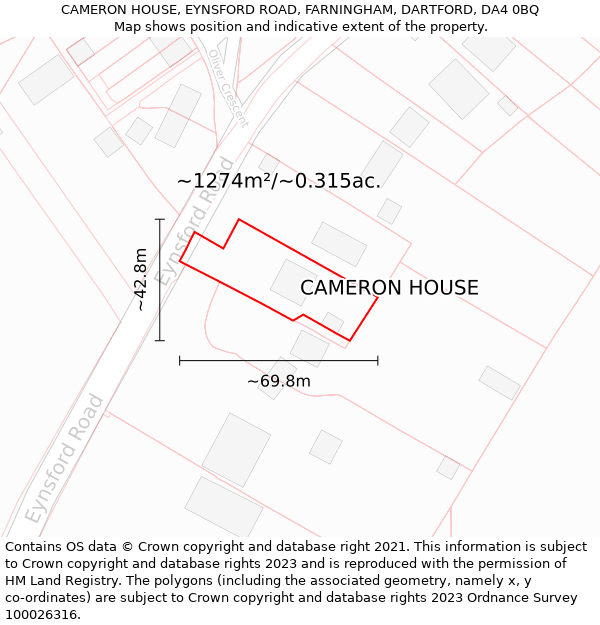 CAMERON HOUSE, EYNSFORD ROAD, FARNINGHAM, DARTFORD, DA4 0BQ: Plot and title map