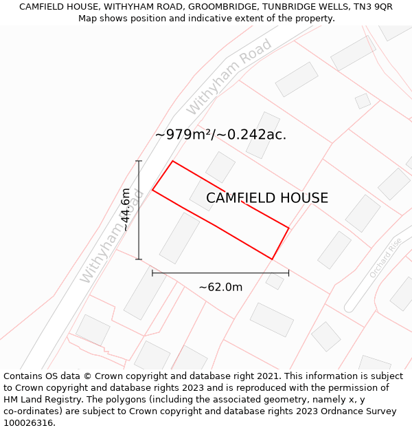 CAMFIELD HOUSE, WITHYHAM ROAD, GROOMBRIDGE, TUNBRIDGE WELLS, TN3 9QR: Plot and title map