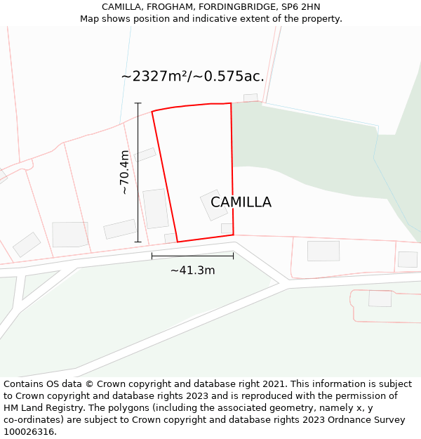 CAMILLA, FROGHAM, FORDINGBRIDGE, SP6 2HN: Plot and title map