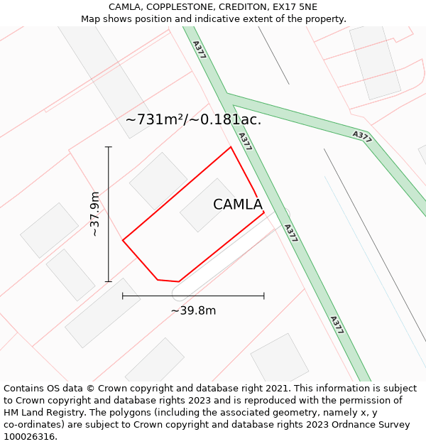 CAMLA, COPPLESTONE, CREDITON, EX17 5NE: Plot and title map