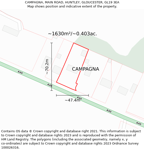 CAMPAGNA, MAIN ROAD, HUNTLEY, GLOUCESTER, GL19 3EA: Plot and title map