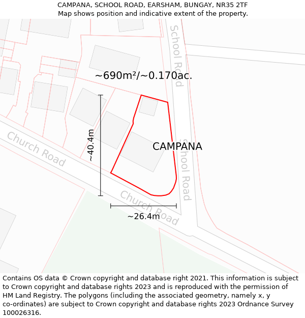 CAMPANA, SCHOOL ROAD, EARSHAM, BUNGAY, NR35 2TF: Plot and title map