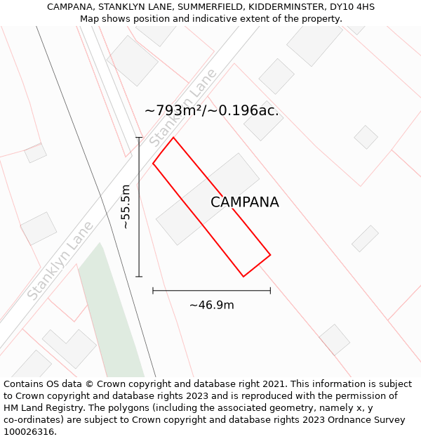 CAMPANA, STANKLYN LANE, SUMMERFIELD, KIDDERMINSTER, DY10 4HS: Plot and title map