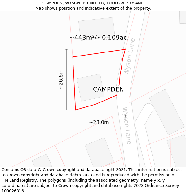 CAMPDEN, WYSON, BRIMFIELD, LUDLOW, SY8 4NL: Plot and title map