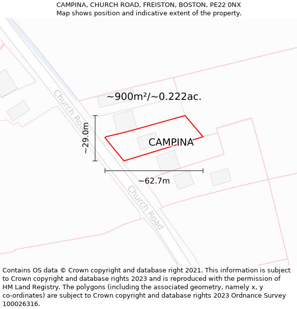 CAMPINA, CHURCH ROAD, FREISTON, BOSTON, PE22 0NX: Plot and title map