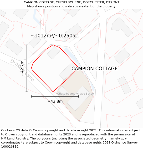 CAMPION COTTAGE, CHESELBOURNE, DORCHESTER, DT2 7NT: Plot and title map