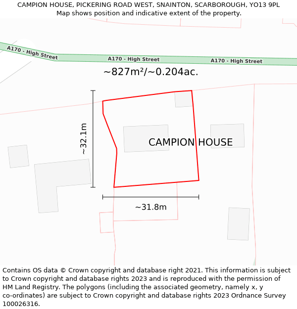 CAMPION HOUSE, PICKERING ROAD WEST, SNAINTON, SCARBOROUGH, YO13 9PL: Plot and title map