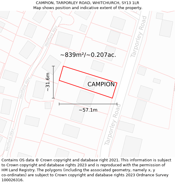 CAMPION, TARPORLEY ROAD, WHITCHURCH, SY13 1LR: Plot and title map