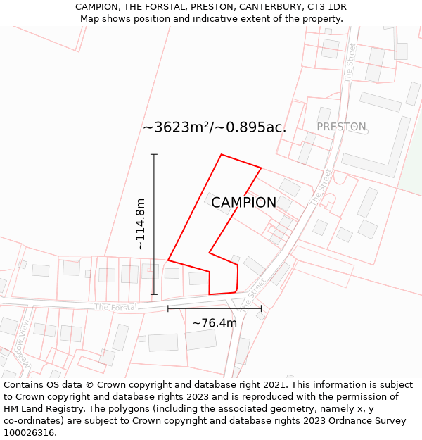 CAMPION, THE FORSTAL, PRESTON, CANTERBURY, CT3 1DR: Plot and title map