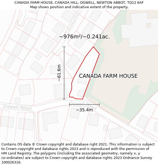 CANADA FARM HOUSE, CANADA HILL, OGWELL, NEWTON ABBOT, TQ12 6AF: Plot and title map