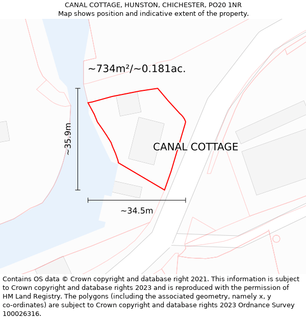 CANAL COTTAGE, HUNSTON, CHICHESTER, PO20 1NR: Plot and title map