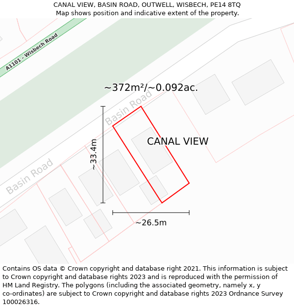 CANAL VIEW, BASIN ROAD, OUTWELL, WISBECH, PE14 8TQ: Plot and title map