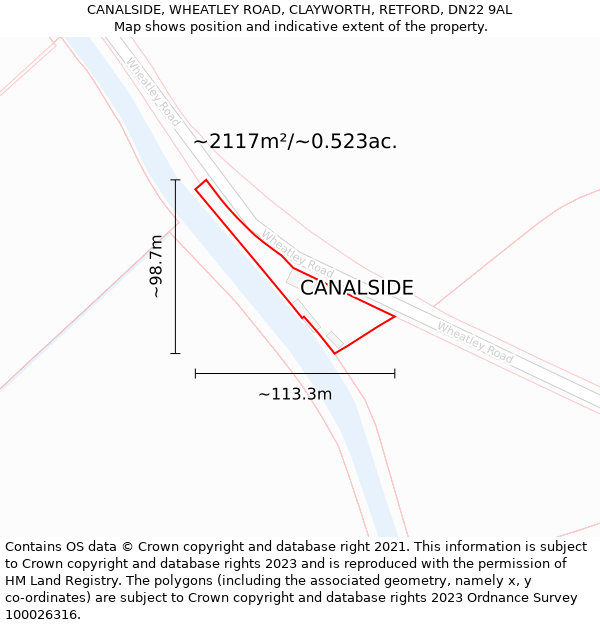 CANALSIDE, WHEATLEY ROAD, CLAYWORTH, RETFORD, DN22 9AL: Plot and title map