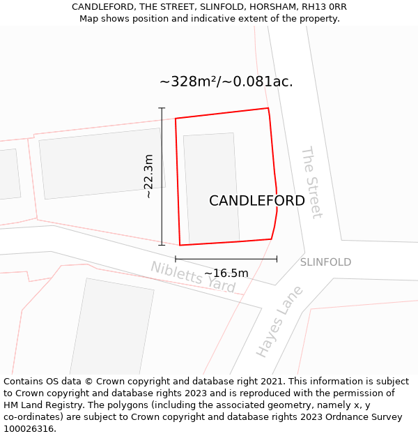 CANDLEFORD, THE STREET, SLINFOLD, HORSHAM, RH13 0RR: Plot and title map